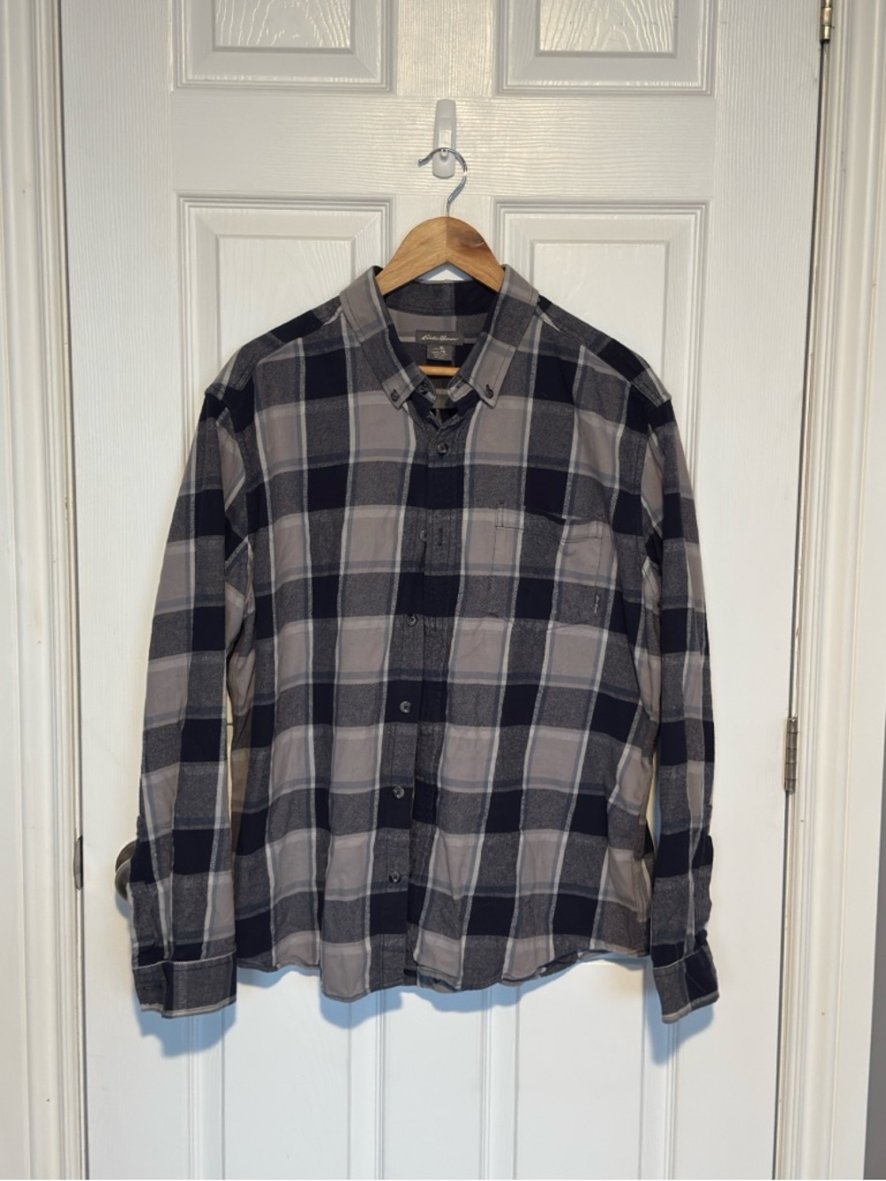 Eddie Bauer Navy & Gray Plaid Button-Down Shirt